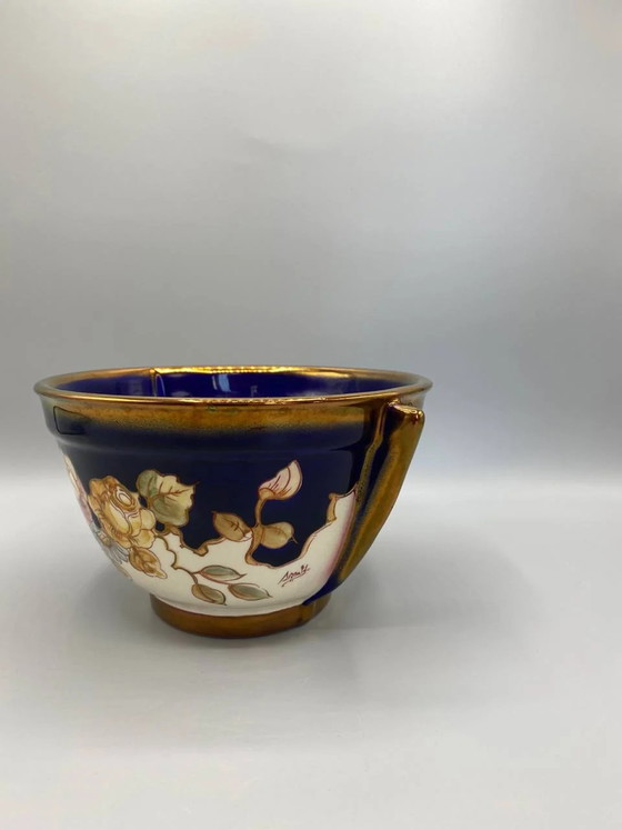 Ceramic two-handled cup – Cobalt blue and gilded roses – Signed Arnaldo – Spain – 1960s-1980s – Crockery (photo 4 of 9)