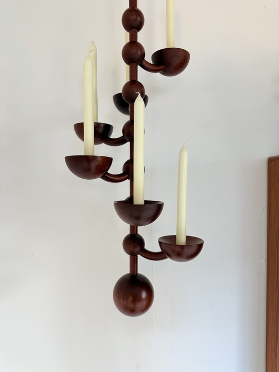 Image 1 of Chandelier suspendu vintage danois en teck, années 1960