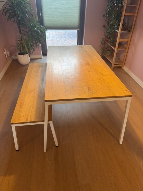 Image 1 of Purewood Norberg dining table with oak white base and matching bench
