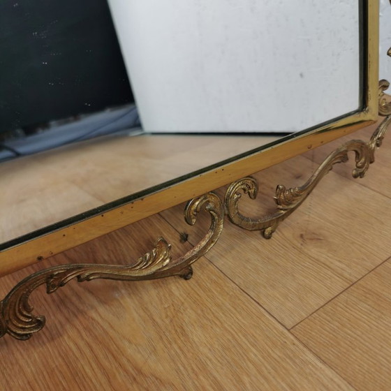 Image 1 of Vintage goudkleurige messing spiegel kuifspiegel schouwspiegel