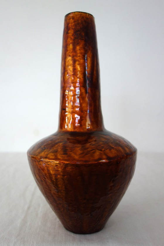 Vintage copper and cloisonné enamel Art Deco Vase, Gold (photo 2 of 13)