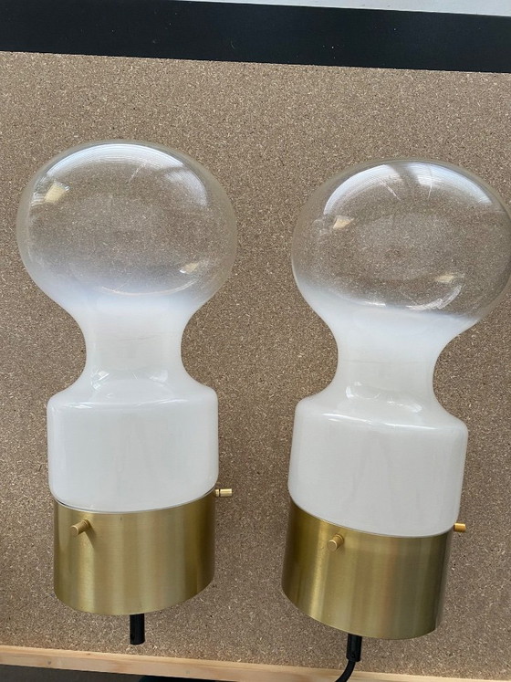4 lampes vintage en verre et laiton par Van Raak Amsterdam – Suspensions, Glass, Brass (photo 5 of 5)