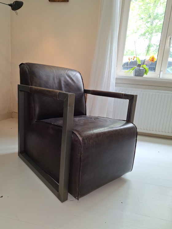 Image 1 of Industrieller Sessel aus Stahl und robustem braunem Leder