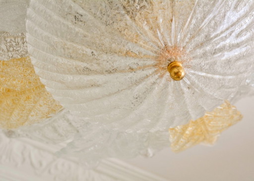 Grand lustre en verre de Murano en forme de feuille, plafonnier vintage italien, verre ambré transparent, luminaires de Murano d