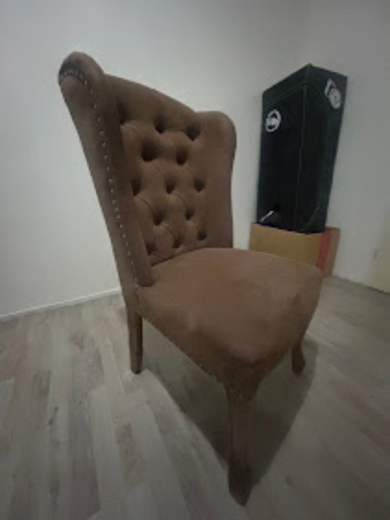 3 Wingchair cherry upholstered velvet chairs – Dining chairs, Metal, Textile (photo 3 of 5)