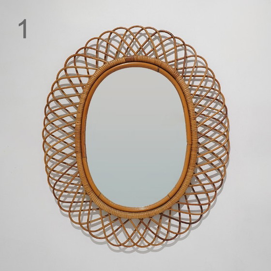 Wall Mirror With Rattan Frame, 1950s – Glass (photo 4 of 15)