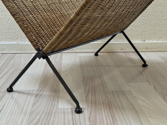 Image 1 of Vintage Rattan and Metal Magazine Rack