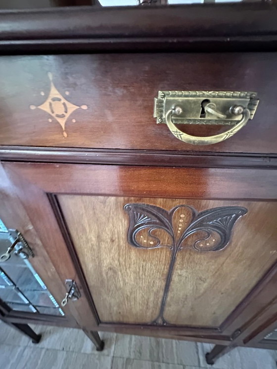 Antieke Art Nouveau Pronkkast/Vitrinekast Met Spiegel – Vitrinekasten, Glass, Wood (photo 7 of 42)