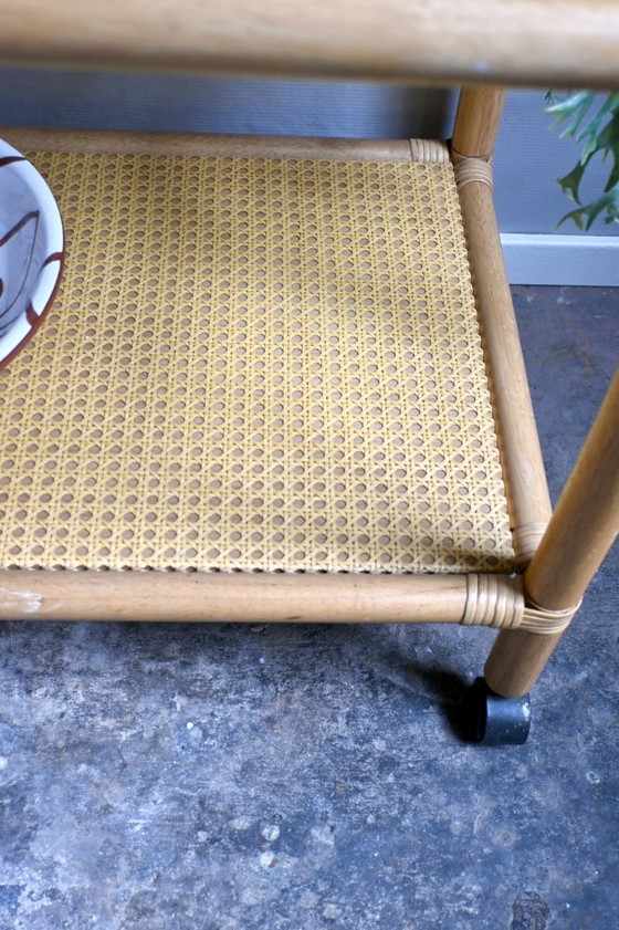 Image 1 of Vintage Serveerwagen van Bamboe en Rotan