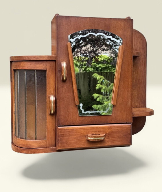 Antique Art Deco Apothecary Cabinet | Stained Glass, Mirror & Brass Fittings | 1920s-1930s – Wall cabinet (photo 2 of 15)