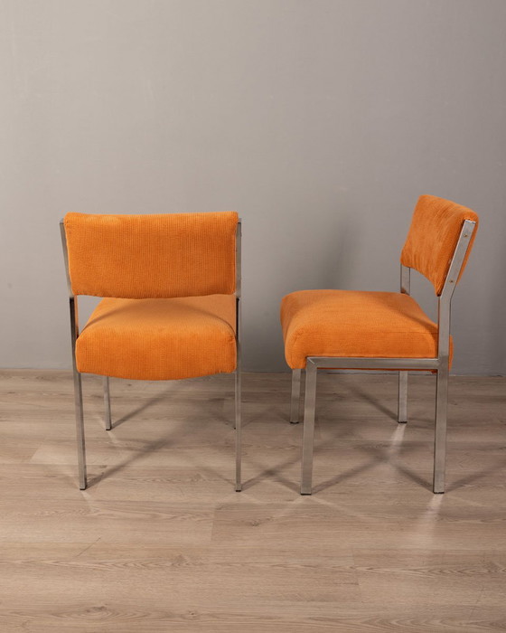 Image 1 of Ensemble de 2 chaises italiennes vintage en velours orange, années 1980