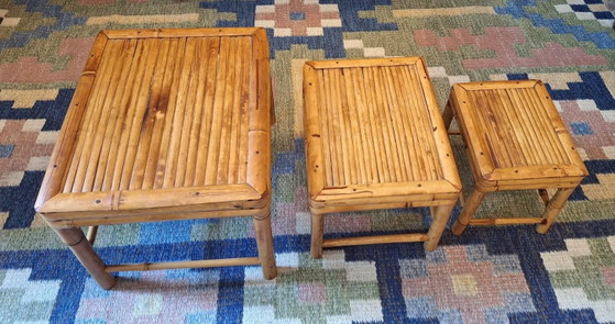 Nest of 3 Patinated Bamboo Tables, 1960s – Coffee tables (photo 8 of 11)