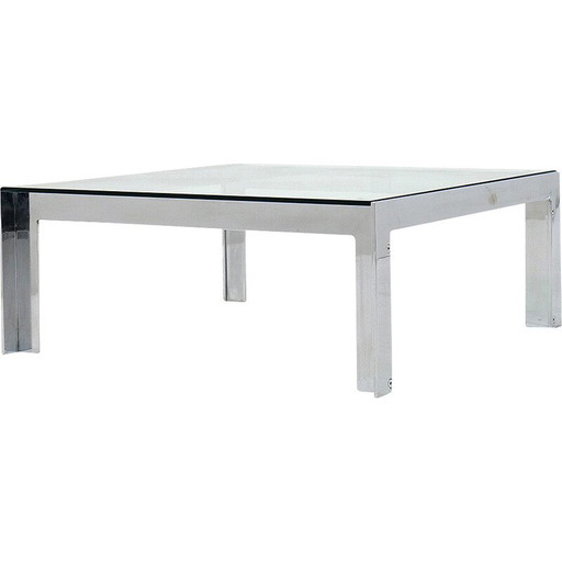 Mesa de centro vintage de acero y cristal de Alberto Rosselli para Saporiti, años 70