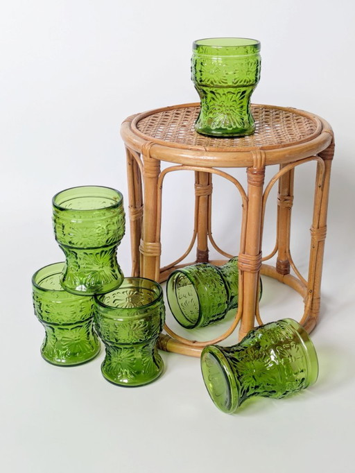 Lot de 6 gobelets italiens verts Vintage |Fidenza Vetraria Bormioli | 1970 Midcentury Barware