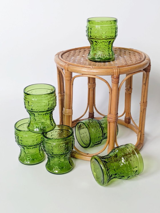 Image 1 of Set di 6 bicchieri vintage verdi italiani |Fidenza Vetraria Bormioli | 1970 Midcentury Barware