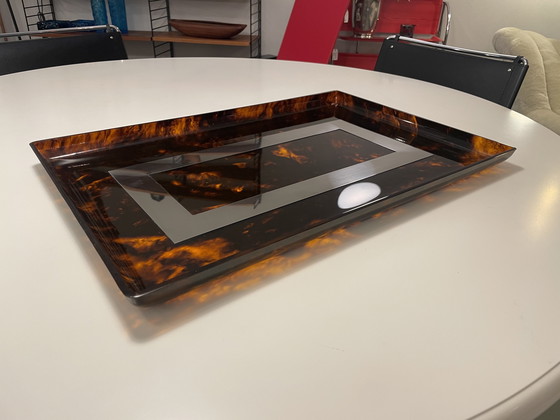 Image 1 of edles lucite schildpatt Tablett con detalles plateados B.B. Genova