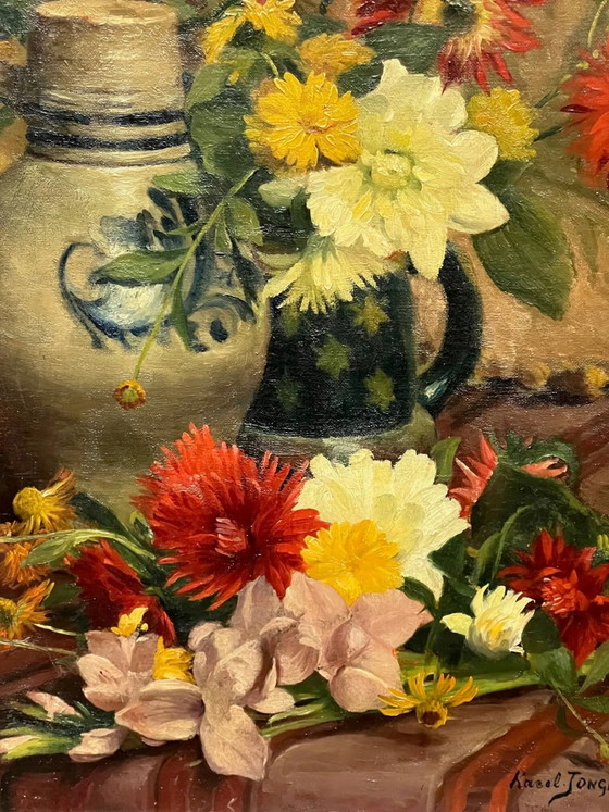 Karel Jongelinghs ( ) “Stilleven met bloemen”. – Schilderijen & Tekeningen, Canvas (photo 3 of 8)