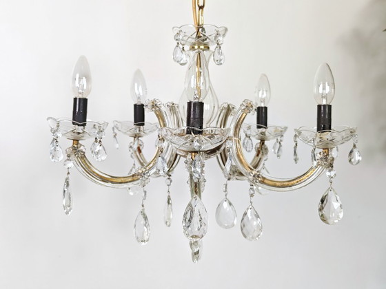 Image 1 of Antique French Chandelier with crystals Drops, 5 lights Baroque style dinning room chandelier