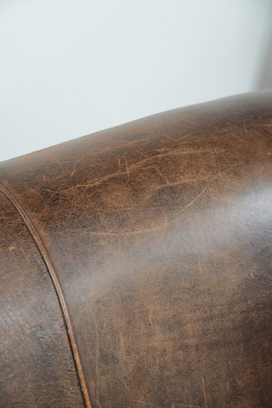 Image 1 of Vintage 2 zits bank gemaakt van cognac kleurig schapenleer in Engelse stijl