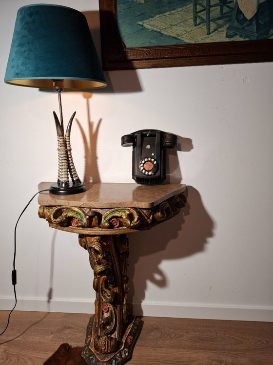 Image 1 of Antique Portuguese Gilded Console Table with Marble Top - 19th Century Carved Wood - Hand-Painted Polychrome Details - BGS Studi