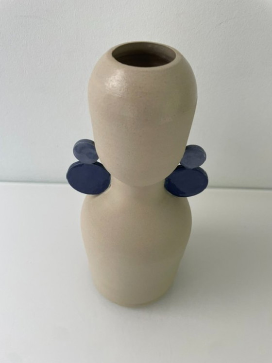 Image 1 of Dutch Design vase with blue accents - Potterie De Eekhoorn