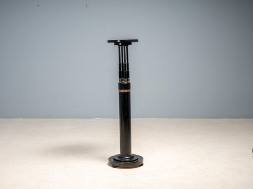 Black Lacquered Pedestal with Brass Details, 20th Century