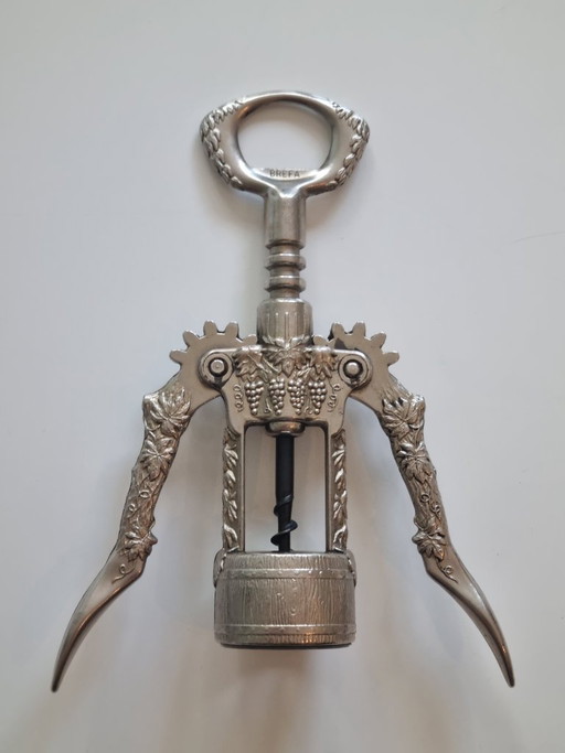 Precioso sacacorchos de palanca vintage de BREFA – diseño de hoja de vid y barrica de vino – keukenaccessoires, Metal