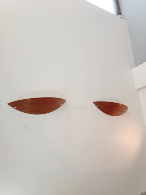 Par de apliques de madera y latón de Declic Francia, 1980