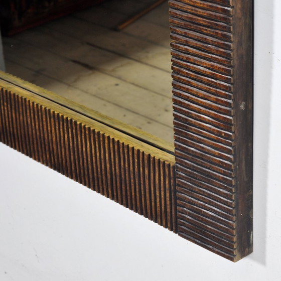 Oak Brutalist Mirror, 1970s – Glass, Wood (photo 9 of 17)
