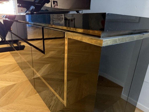 Jean Claude Mahey Black Lacquered Sideboard Credenza, France, 1970 – Roche Bobois, dressoirs, Bronze, Wood (photo 2 of 5)