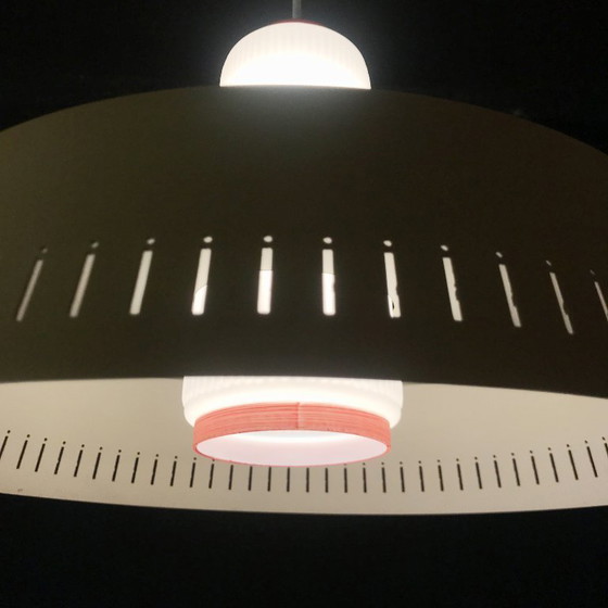 Image 1 of Hanging lamp - Opaline & Perforated Metal - Jo Hammerborg - Fog & Mørup - 1960