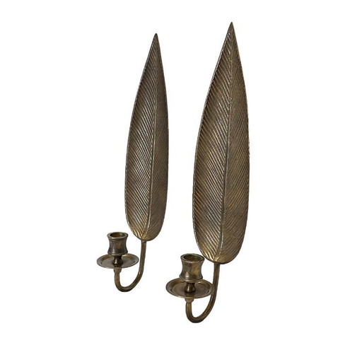 Ensemble de 2 appliques murales vintage en laiton en forme de feuille