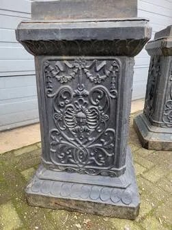 Grandi vasi antichi in ghisa su piedistallo, Mobili da giardino, Ferro, Nero, Vintage (foto 14 di 14)