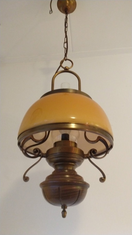 Pilz Pendelleuchte Bernstein Glas 1970er