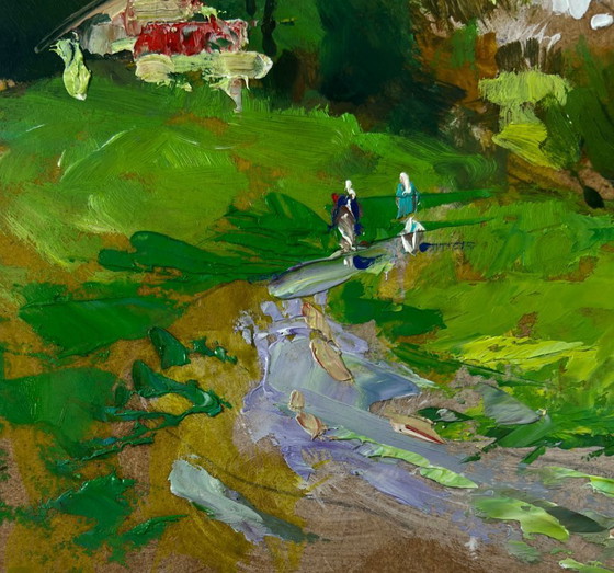 Image 1 of Original Oil Painting Summer Village Landscape Castle overlooking the endless steppe