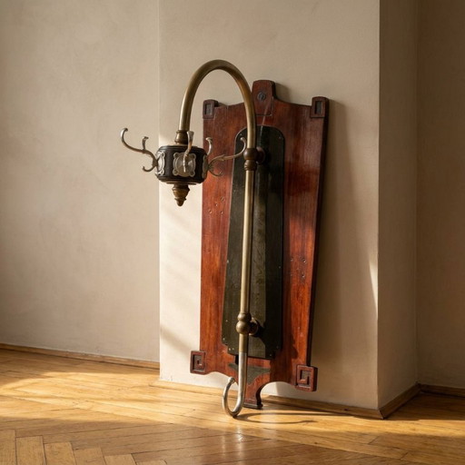 Vintage coat rack mid century wooden rack with metal hooks, 55 × 40 × 92 cm – kapstokken
