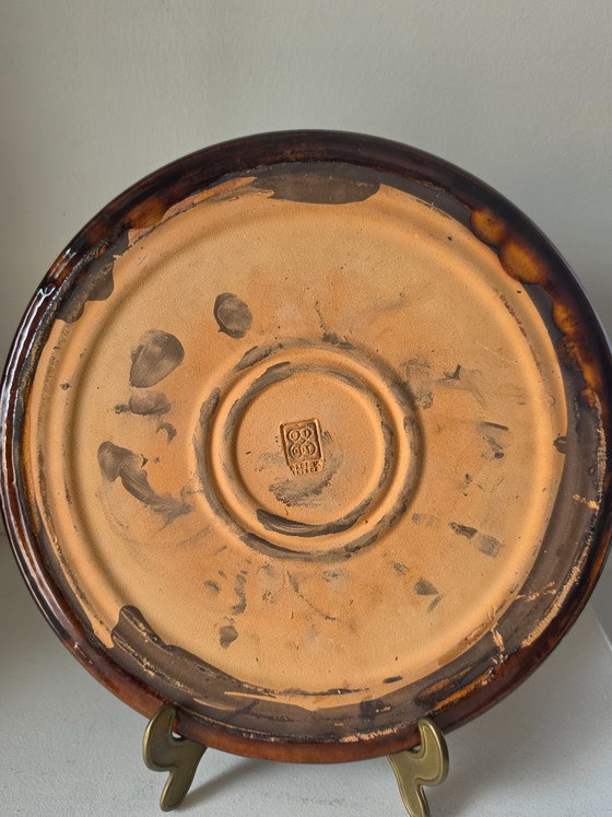 EXCEPTIONAL PIECE black ceramic dish Biot stamped vintage 1960 star 30 cm – Tableware (photo 4 of 10)
