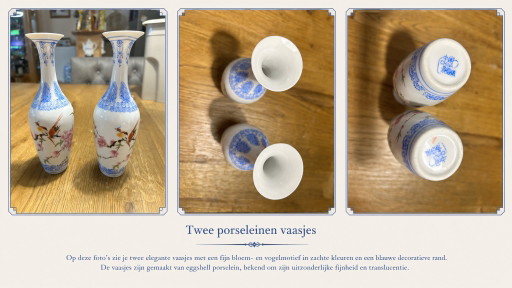 Due vasi in porcellana a guscio d'uovo, fabbricati in Cina, periodo 1950-1980, altezza dei vasi 20 cm.