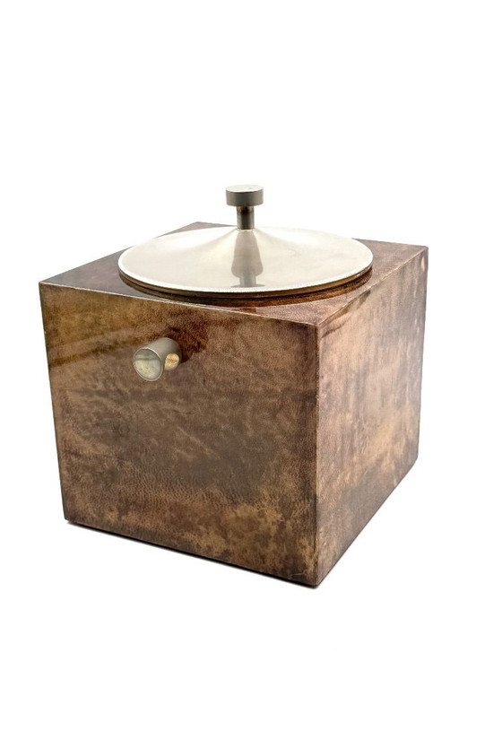 Image 1 of Mid-Century-Eiskübel aus braunem Pergament, Aldo Tura Italien 1950er Jahre