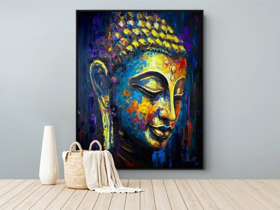 Image 1 of Unique hand-painted Buddha painting "Soul Echo" – Seksak Jaichumchen – 100 × 120 cm
