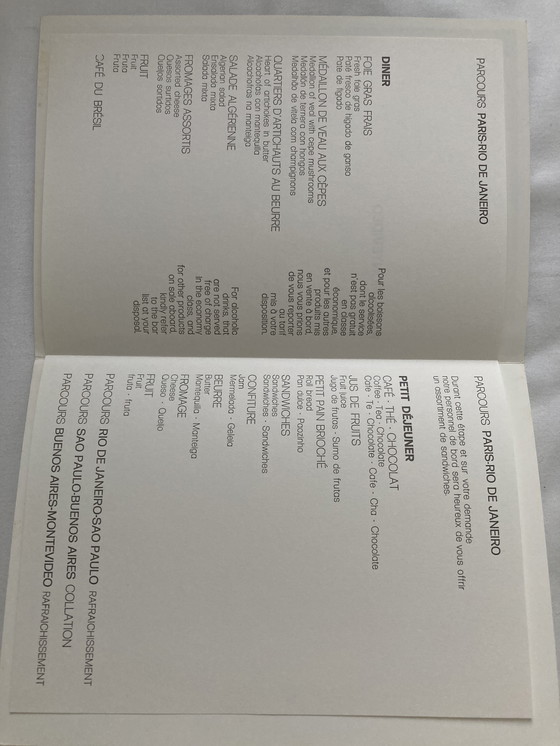 Image 1 of 11 vintage AIR FRANCE menu 80’S PARIS DAMASCUS LOS ANGELES DAKAR MONTEVIDEO 