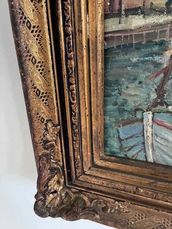 Image 1 of Pintura al óleo original de época que representa un puerto escandinavo.