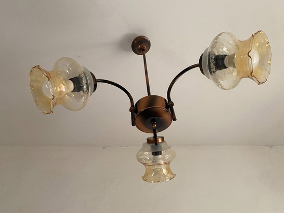 Vintage 3-Light Chandelier by KAJ Hrastnik, Slovenia – KAJ Dol Pri Hrastniku, Metal, Glass (photo 3 of 9)