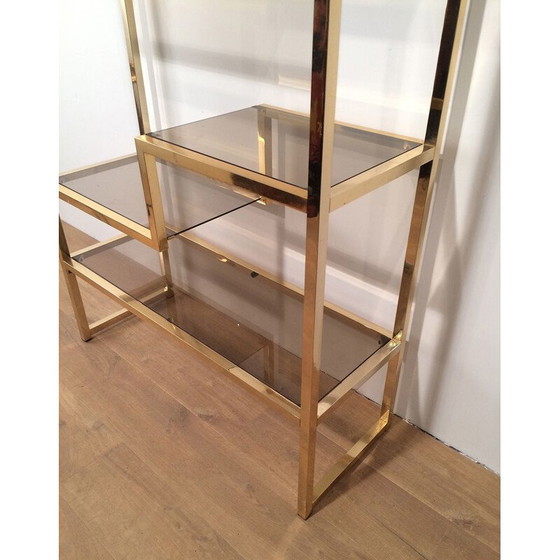 Image 1 of Vintage shelf in gilded chrome and glass, France 1970