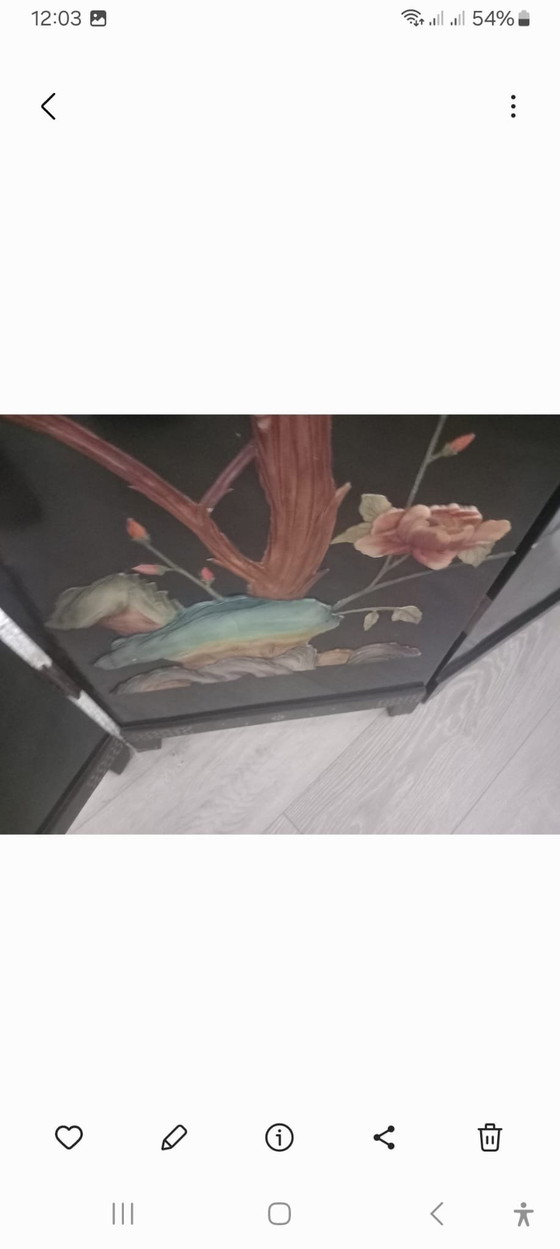 Chinese Lacquer vintage room screen 180x180x180 cm, Chinees Laquer, Bloemen, Other, Multi Color (photo 4 of 8)
