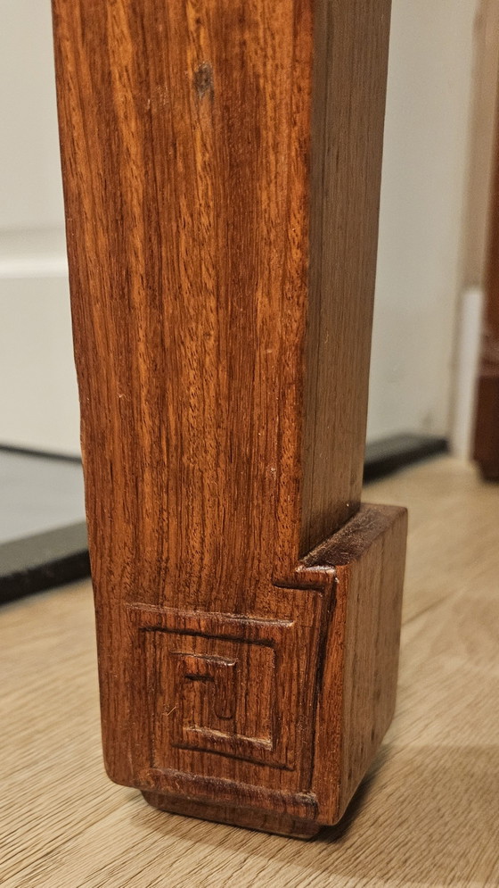 Consolle cinese antica con intarsio in giada, Console, Pietra, Legno, Marrone (foto 5 di 6)