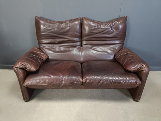 Image 1 of Vintage lederen Maralunga bankstel door Vico Magistretti voor Cassina, 1973
