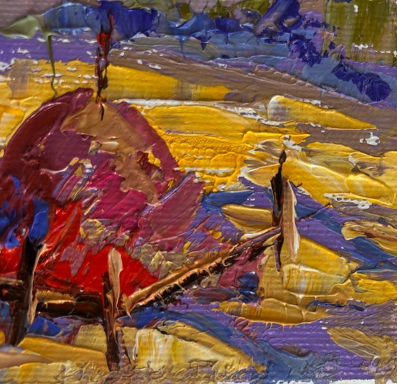 Image 1 of Original Oil Painting Autumn Field Landscape Autumn golden fields