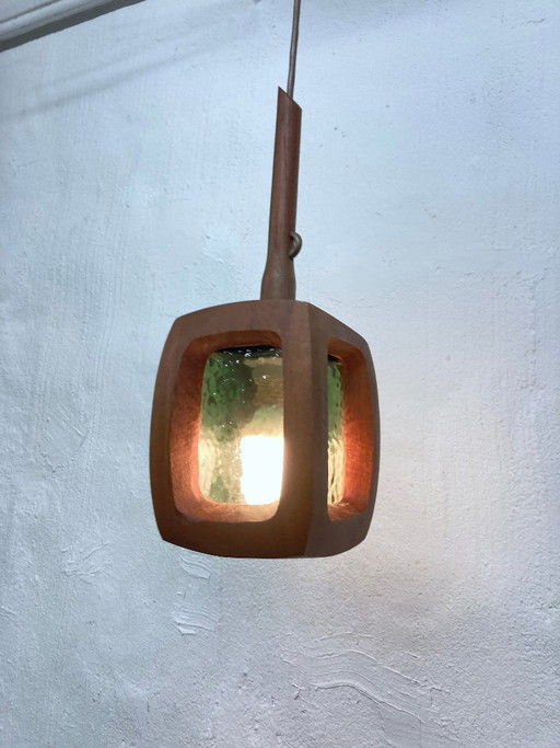 Small pendant lamp made of teak and glass by AB Stilarmatur, Tranås, Sweden, 1960s