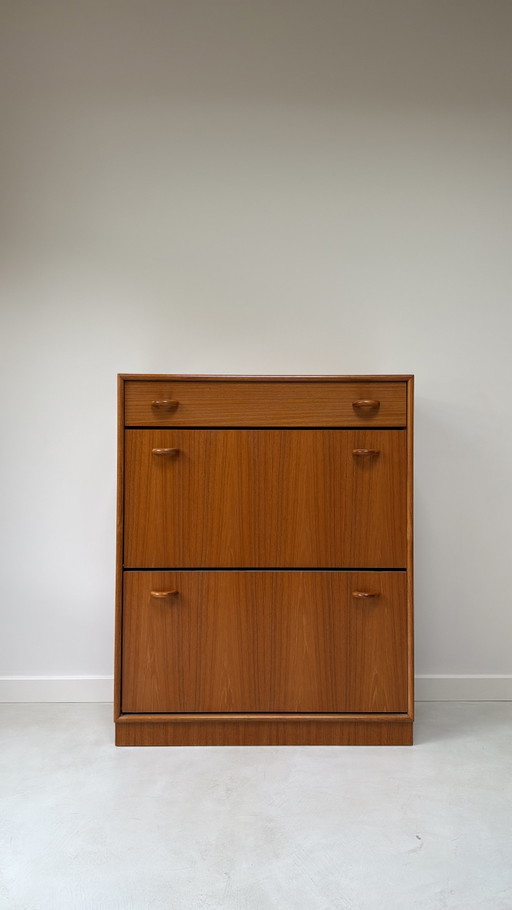 Vintage teak wooden shoe cabinet